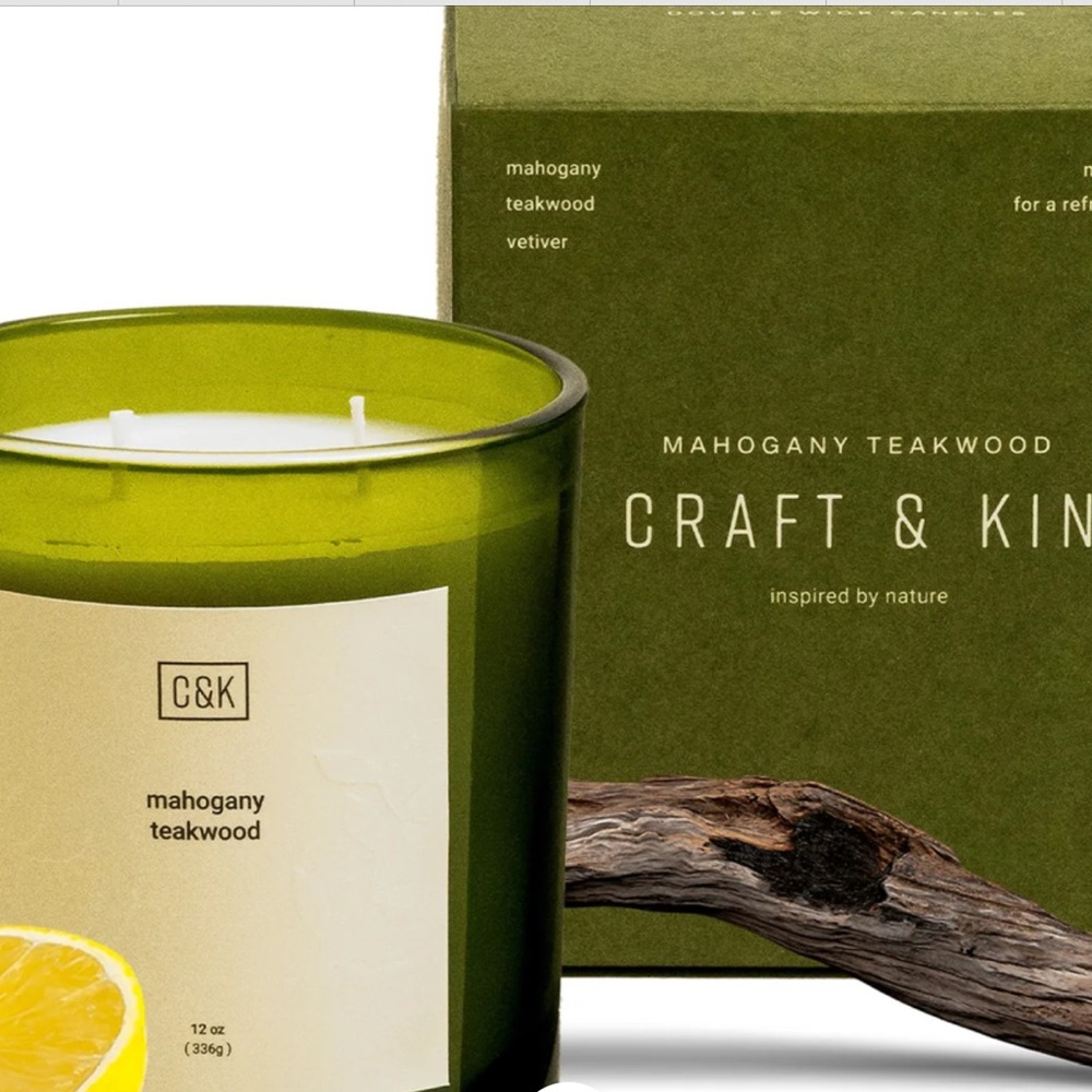 Craft & Kin Green Mahogany Teakwood Candle